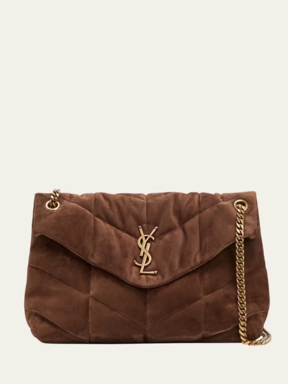 YSL LouLou Puffer Quilted Leather Crossbody MEDIUM Brown Suede